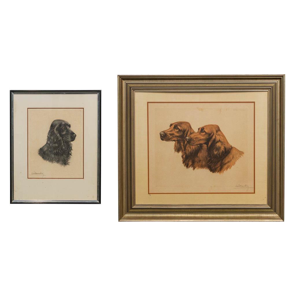 Léon DANCHIN (1887-1938) A collection of 2 framed: Léon DANCHIN (1887-1938) A collection of 2 framed etchings with 'Irish Setters and a spaniel'. Dated 1931 and signed by artist. (55 x 47 cm)