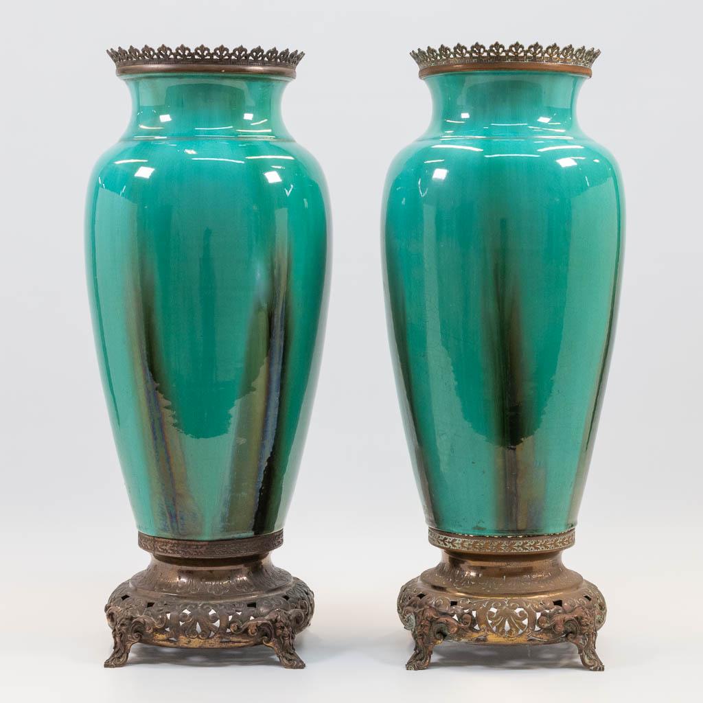 A pair of bronze mounted ceramic vases with turquoise (1 of 15)