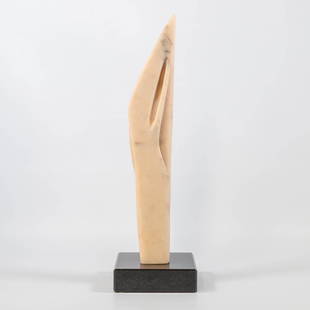 Pablo ATCHUGARRY (1954) untitled, pink Portugese marble: Pablo ATCHUGARRY (1954) untitled, pink Portugese marble on a black granite base. (16 x 15 x 53 cm)