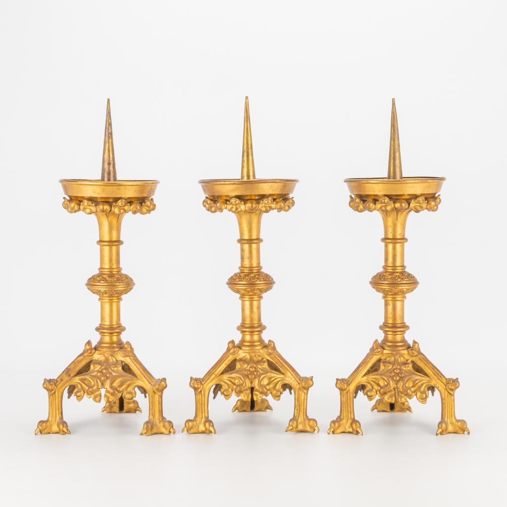 A collection of 3 bronze candelsticks in neogothic (1 of 13)