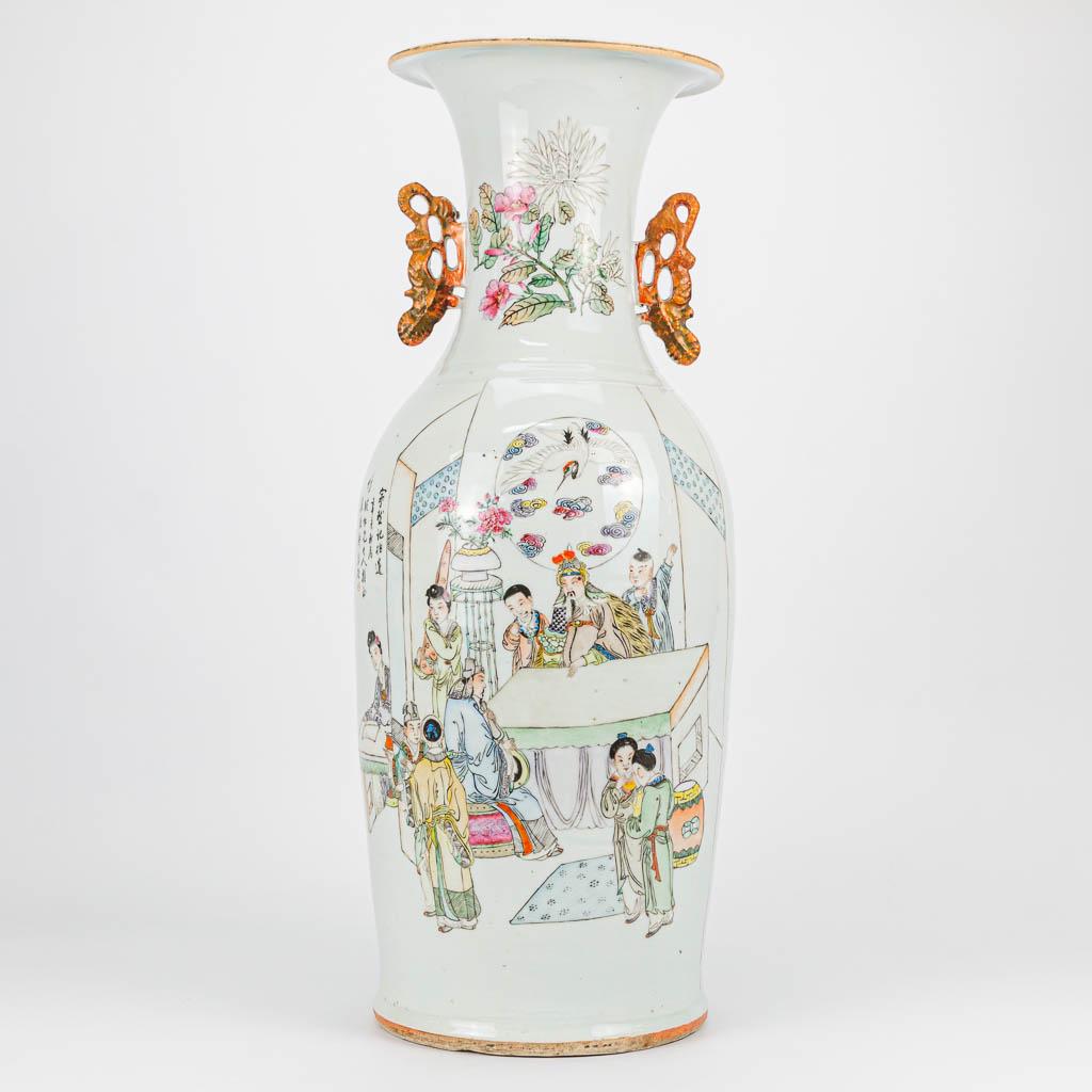 A Chinese vase with double decor of the emperor and: A Chinese vase with double decor of the emperor and fruits. 19th/20th century. Condition: restoration to ear. (59 x 21,5 cm)