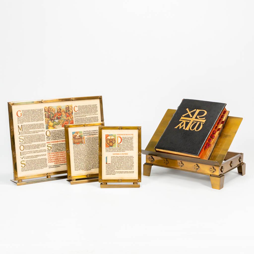 An assembled collection of a missal stand, a Missal and: An assembled collection of a missal stand, a Missal and prayers framed in bronze. (32 x 40 x 30 cm)