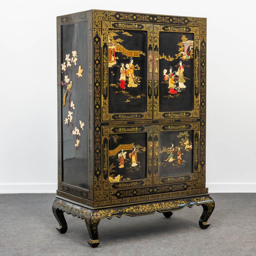 A Chinese TV-cabinet with inlaid hardstones and (1 of 20)