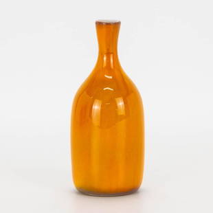 Jacques and Dani RUELLAND (XX-XXI) a soliflore vase: Jacques and Dani RUELLAND (XX-XXI) a soliflore vase with orange glaze. (15 x 6 cm)