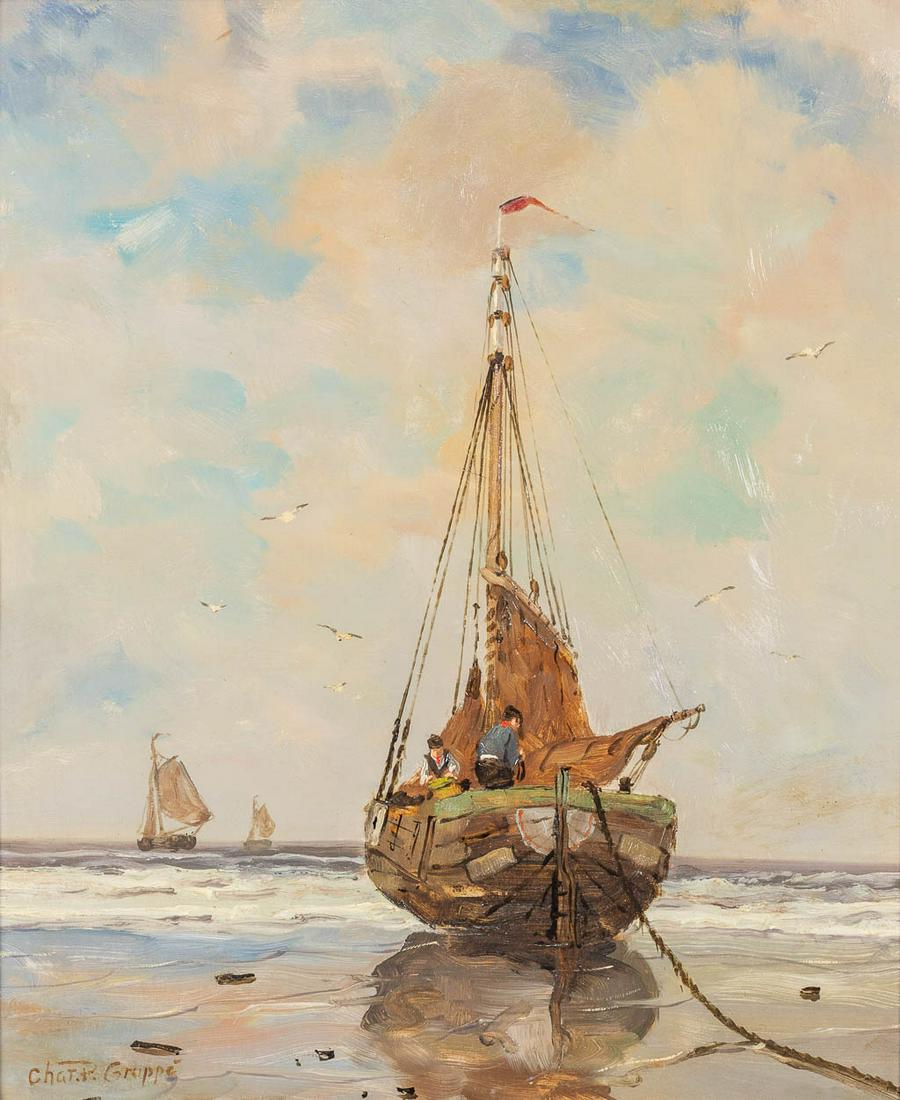 Charles GRUPPE (1928) 'Sailboat' een schilderij, olie (1 of 6)