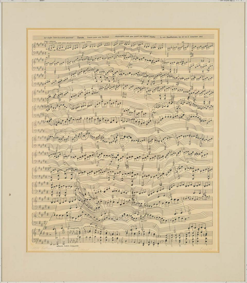Thomas BAYRLE (1937) 'Mondschein Sonata, Beethoven: Thomas BAYRLE (1937) 'Mondschein Sonata, Beethoven Fragment', a lithograph 10/10. (59 x 69 cm)