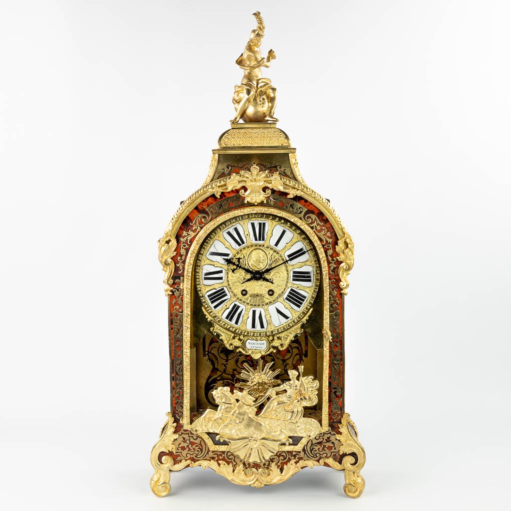 A Kartell clock finished with boulle inlay and mounted: A Kartell clock finished with boulle inlay and mounted with bronze. Signed Martenot à Paris. Napoleon 3, 19th century. (16 x 38 x 85 cm)