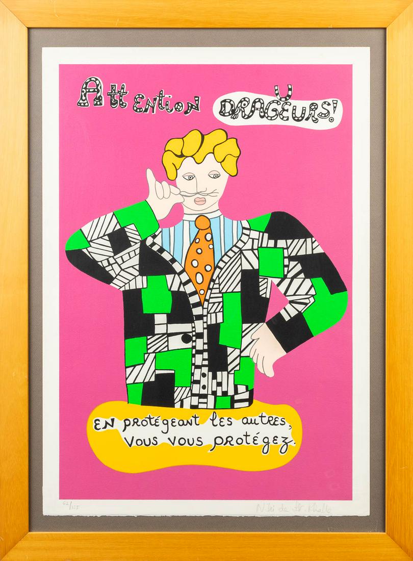 Niki DE SAINT-PHALLE (1930-2002) "Attention: Niki DE SAINT-PHALLE (1930-2002) 'Attention Dragueurs!' (1981), lithography 62/125 (40 x 60 cm)