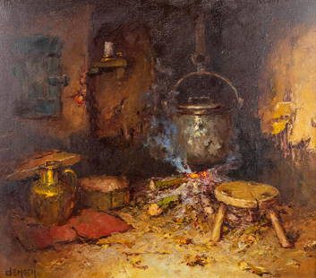 Albert DEMOEN (1916) 'The Fireplace' oil on canvas. (80 x 70cm): Albert DEMOEN (1916) 'The Fireplace' a painting, oil on canvas. . (80 x 70cm)