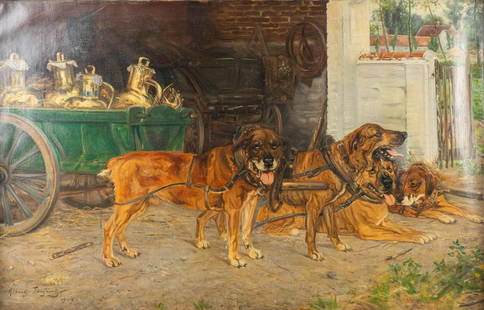 Albert TOEFAERTS (1856-1909) 'The Dog Cart' oil on canvas. (138 x 86cm): Albert TOEFAERTS (1856-1909) 'The Dog Cart' a painting, oil on canavs. . (138 x 86cm)