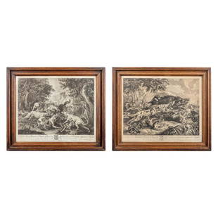 Alexandre-FranÃ§ois DESPORTES (1661-1743)(after) a set of 2 engravings, by Francois Joullain. (46,5: Alexandre-FranÃ§ois DESPORTES (1661-1743)(after) a set of 2 engravings, by Francois Joullain. . (46,5 x 34,5cm)