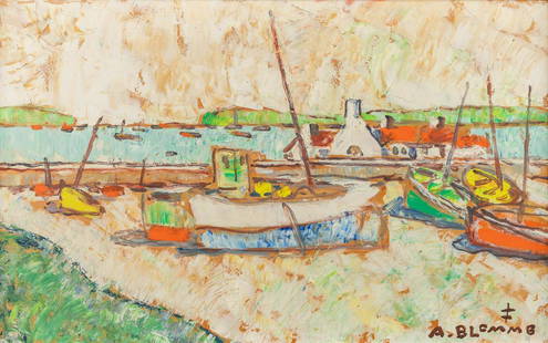 Alfons BLOMME (1889-1979) 'The Dry Dock' oil on panel. (50 x 32cm): Alfons BLOMME (1889-1979) 'The Dry Dock' a painting, oil on panel. . (50 x 32cm)