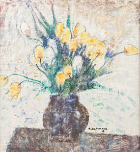 Alfons BLOMME (1889-1979) 'Tulips' oil on canvas. (56 x 60cm): Alfons BLOMME (1889-1979) 'Tulips' a painting, oil on canvas. . (56 x 60cm)