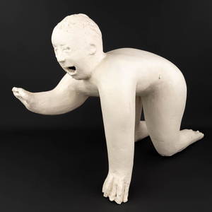 JosÃ© VERMEERSCH (1922-1997) 'Kruipend Kind' a white patinated terracotta statue. (35 x 74 x 50cm)