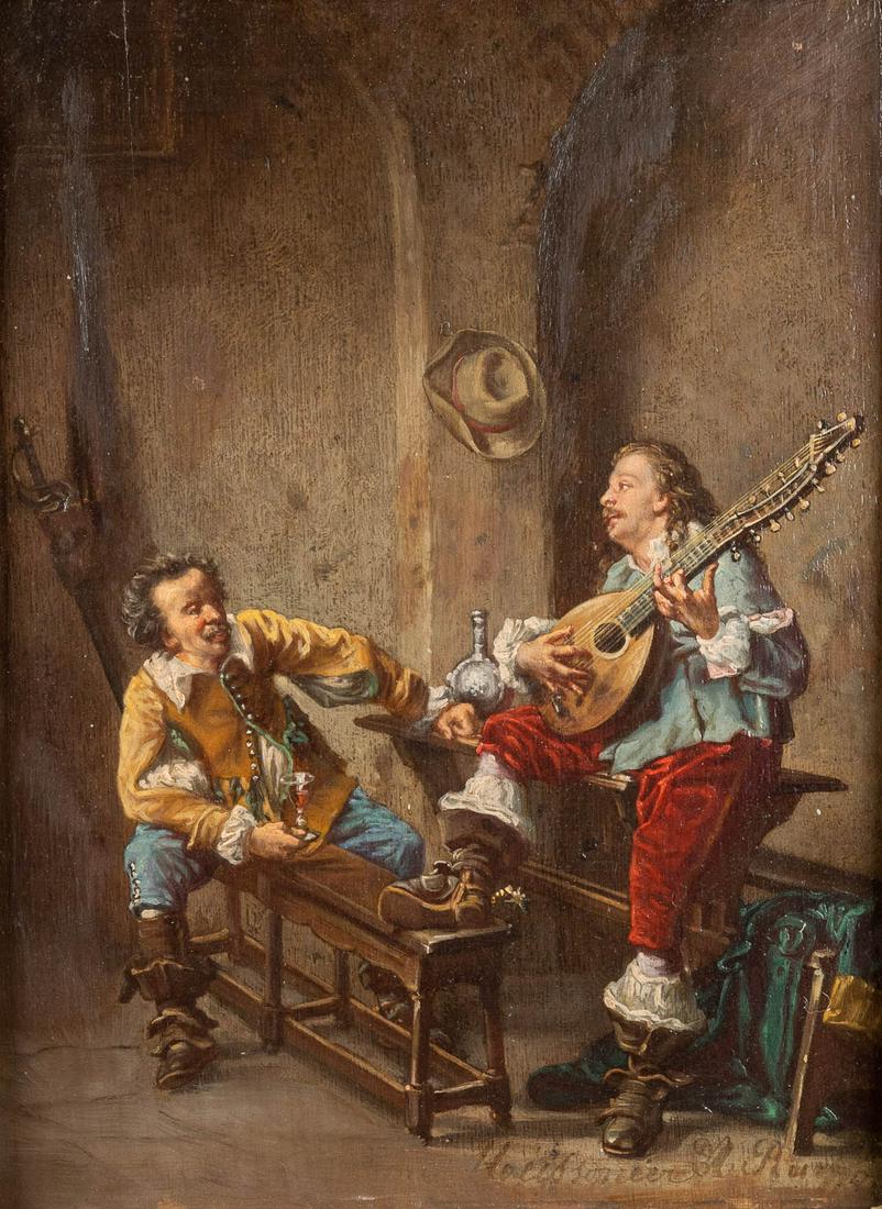 Ernest MEISSONIER (1815-1891)(after) 'Tavern ScÃ¨ne' oil on panel.  (W:23 x H:31 cm) (1 of 9)