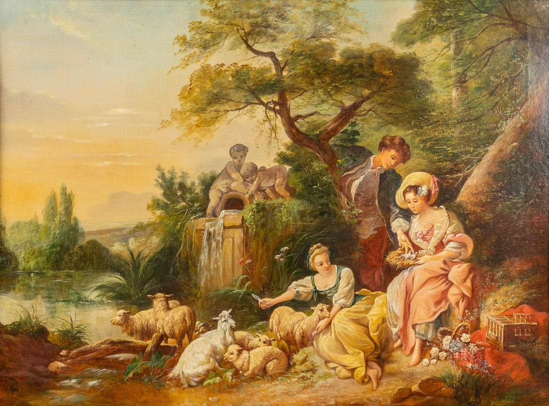 In the stye of FranÃ§ois BOUCHER (1703-1770) 'The Nest / The Berger Present', oil on canvas.  (W:80 (1 of 8)