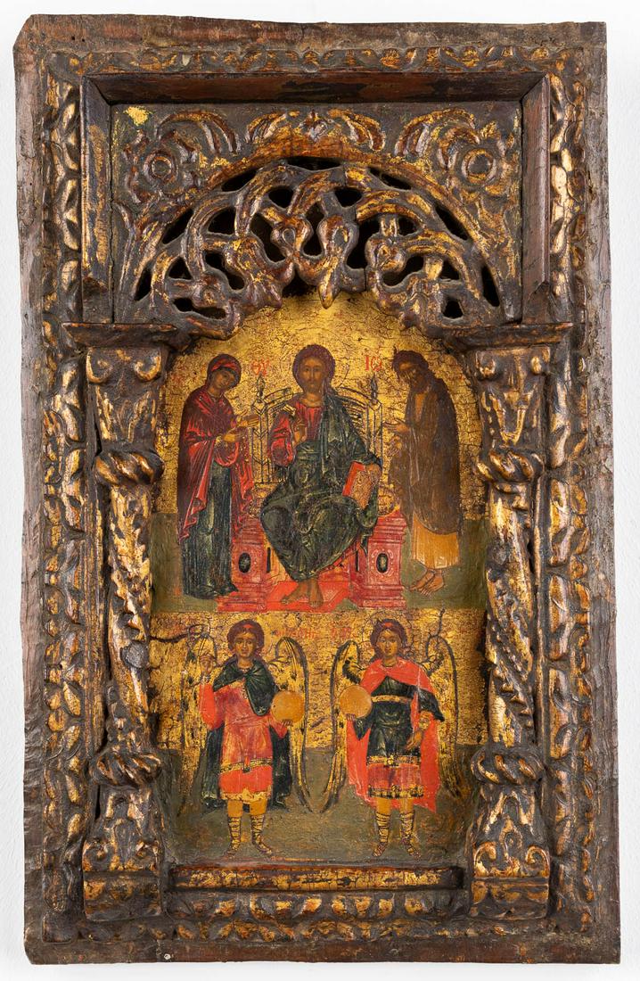 An Eastern European icon, with images of Jesus Christ and the Archangels. Oil on panel. 19th C. (1 of 9)