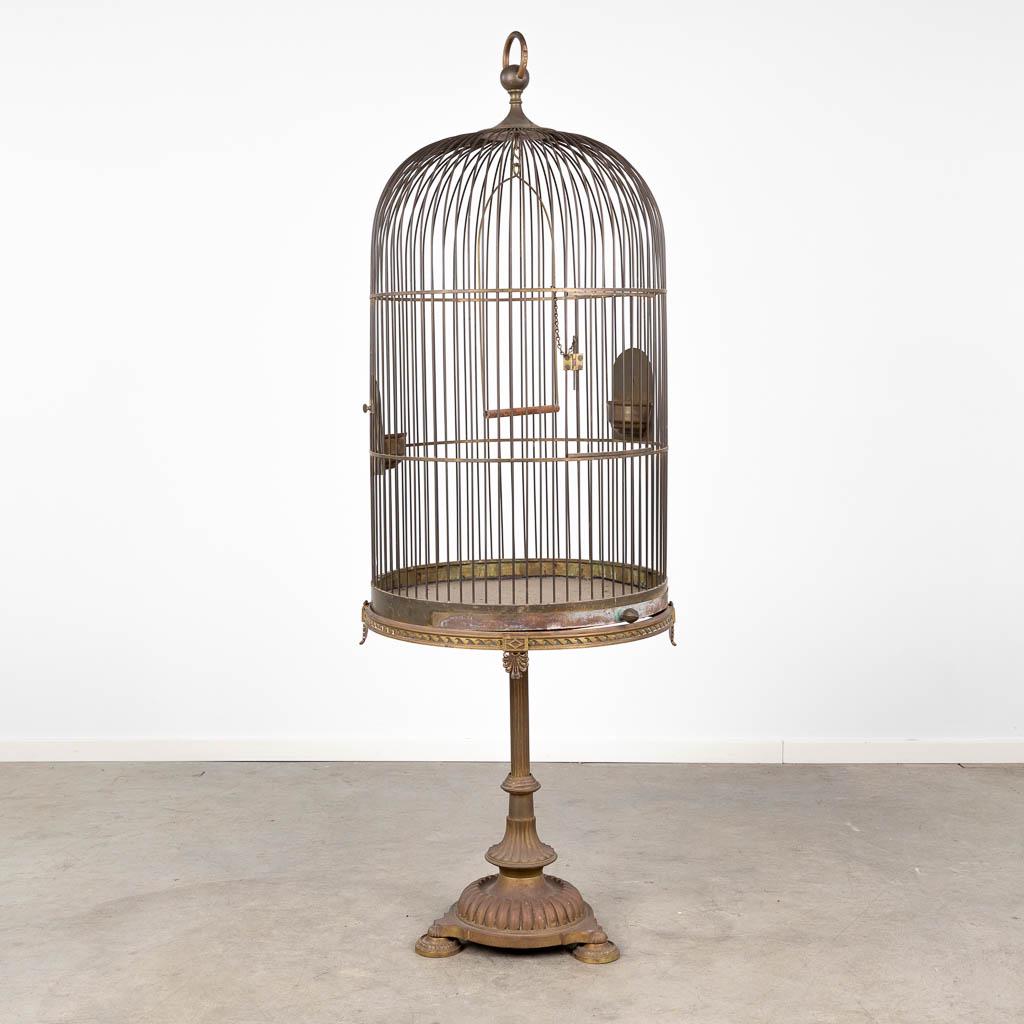 An antique birdcage on a copper stand. Circa 1920.  (H:180 x D:58 cm) (1 of 13)