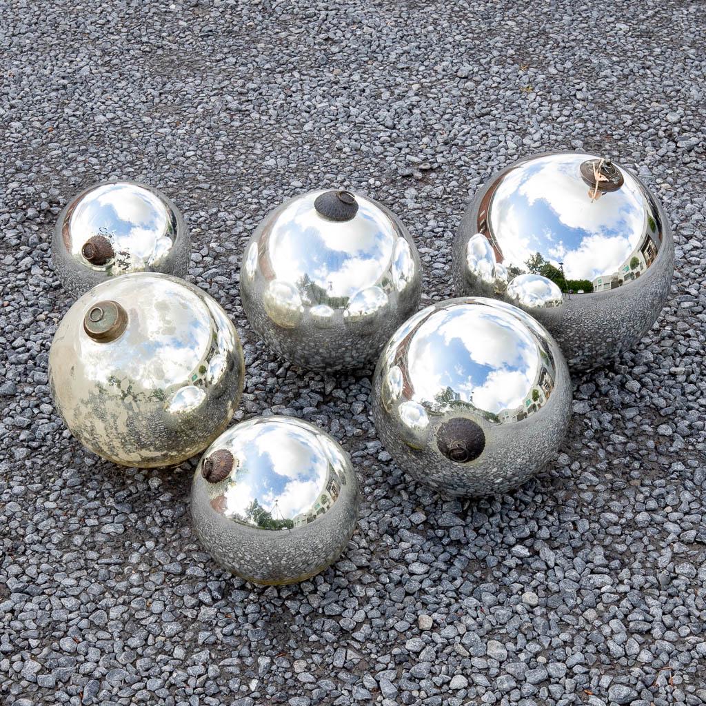 A collection of 6 antique and large mercury glass balls.  (D:30 cm) (1 of 8)