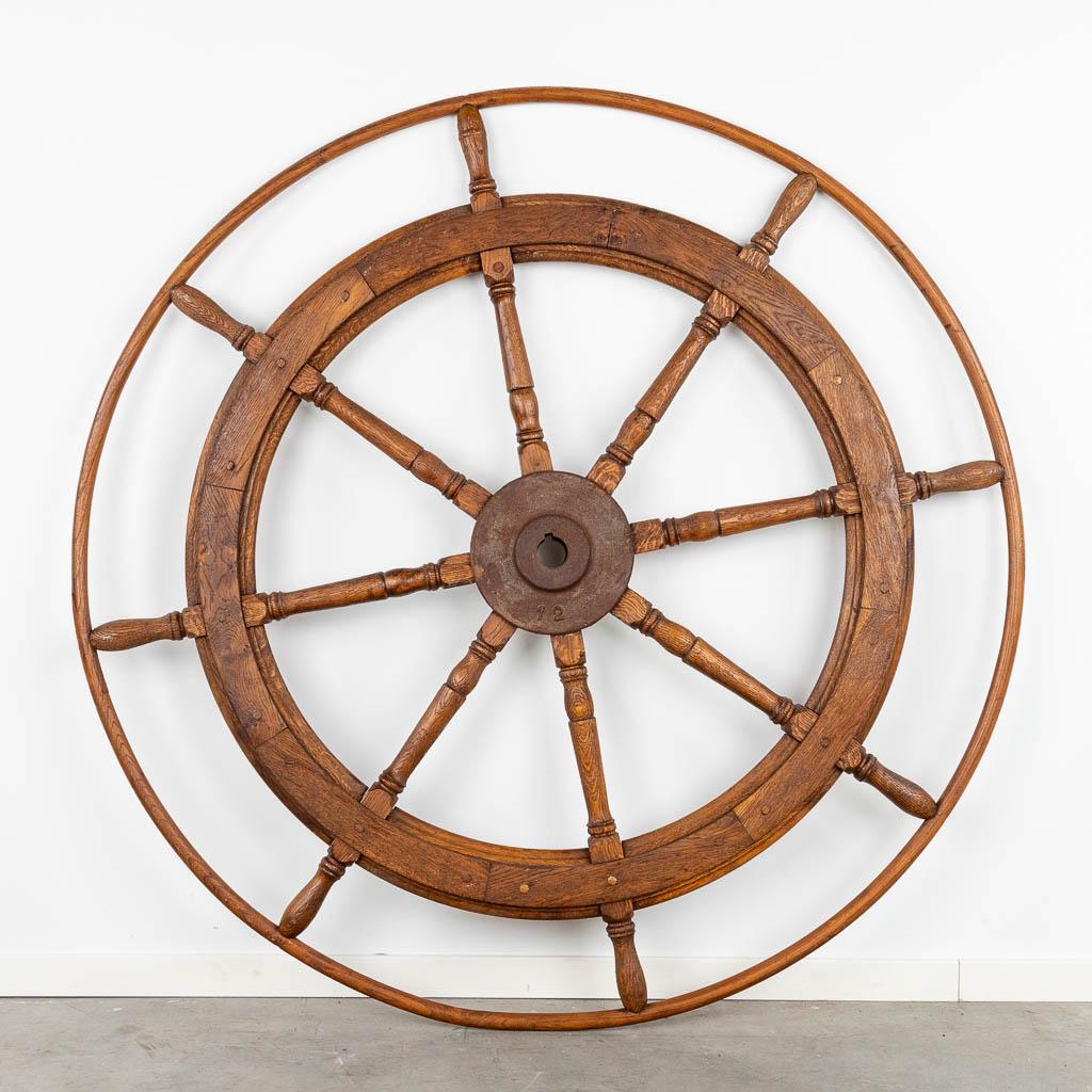 A large ship's steering wheel, made of wood. (D:151 cm) (1 of 11)