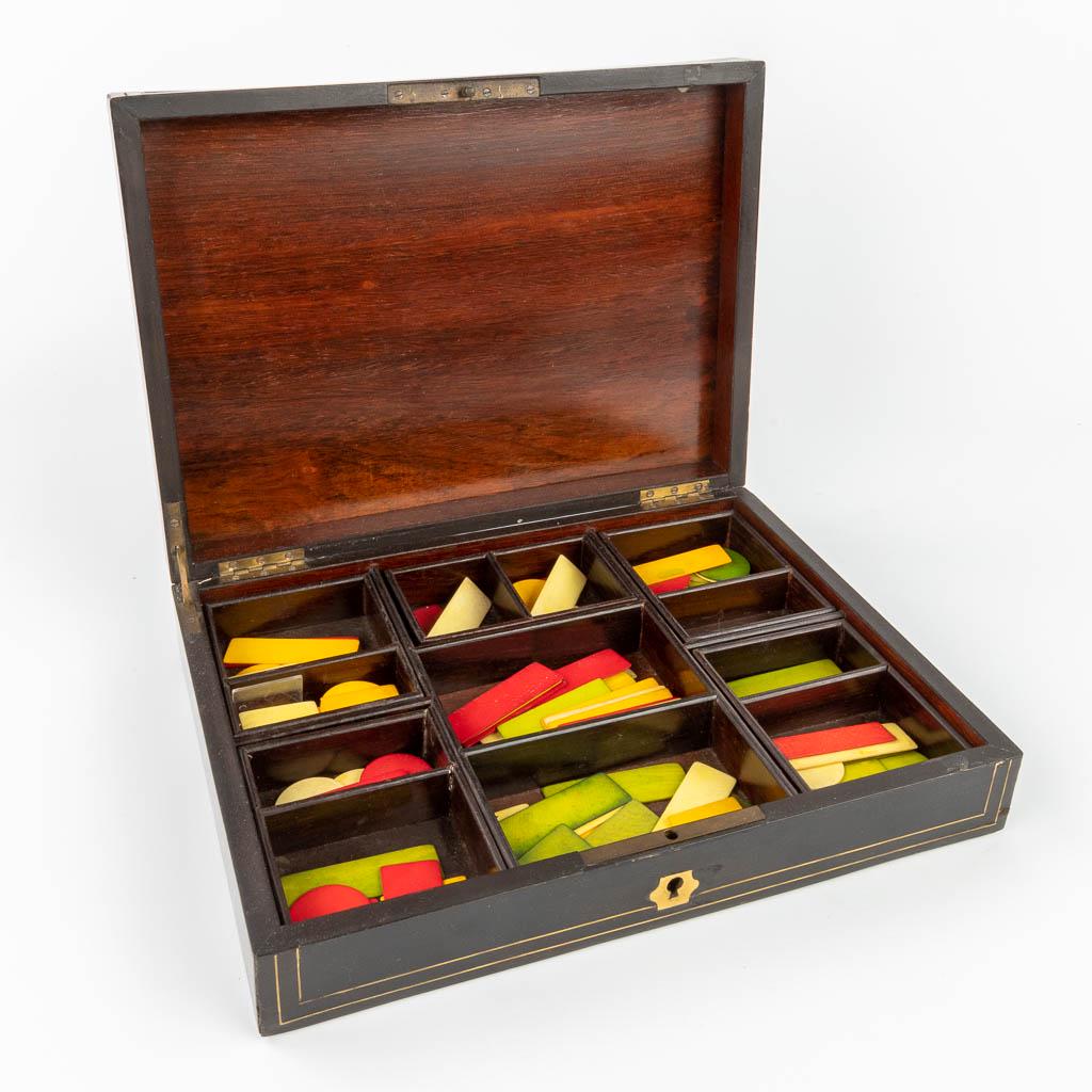 A game box, ebonised wood with copper inlay, Napoleon 3 periods. 19th C. (L:22 x W:30,5 x H:7 cm) (1 of 9)