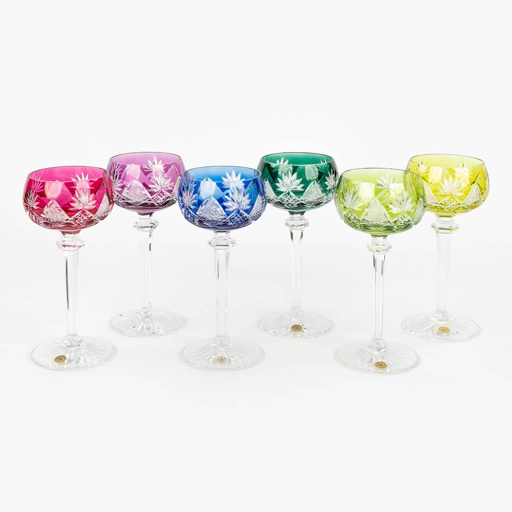 Val Saint Lambert 'Berncastel', a set of 6 coloured and cut crystal glasses or goblets. (H:18 x D:8 (1 of 17)