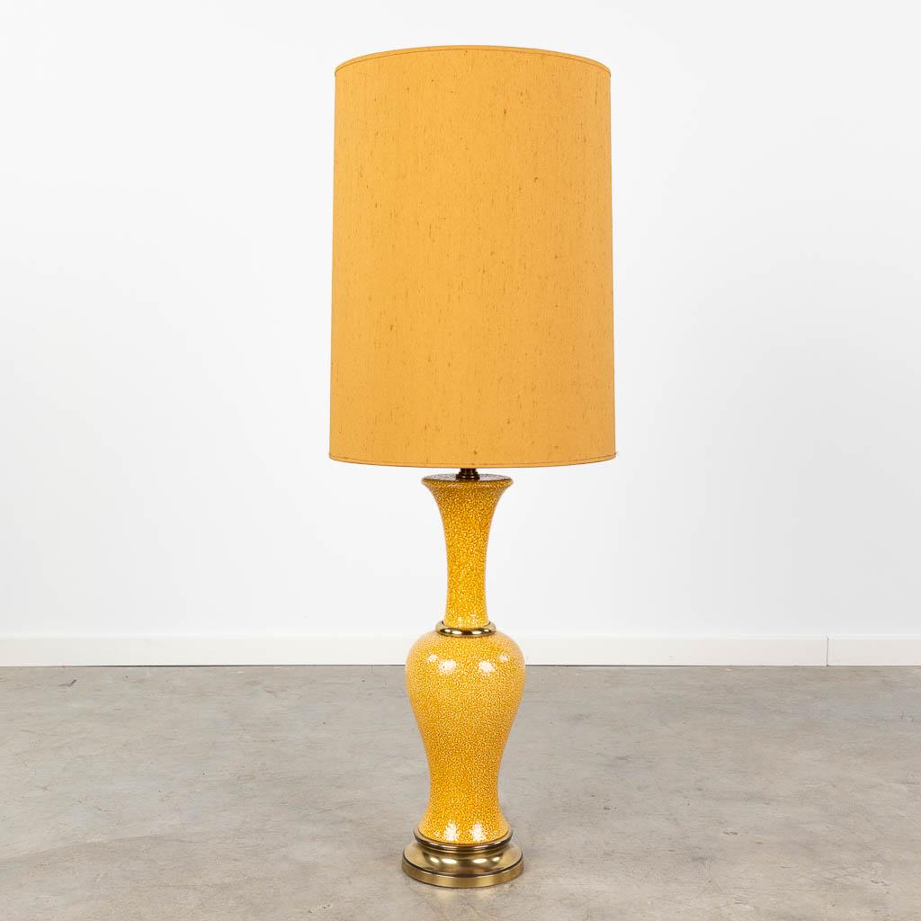 A vintage table lamp made of ceramics with bronze and an orange shade.  (H:114 cm) (1 of 10)