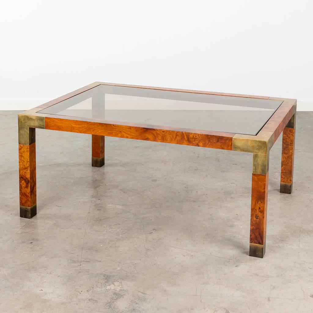 A mid-century coffee table with burl wood and brass. In the style of Willy Rizzo.  (L:71 x W:101 x (1 of 10)