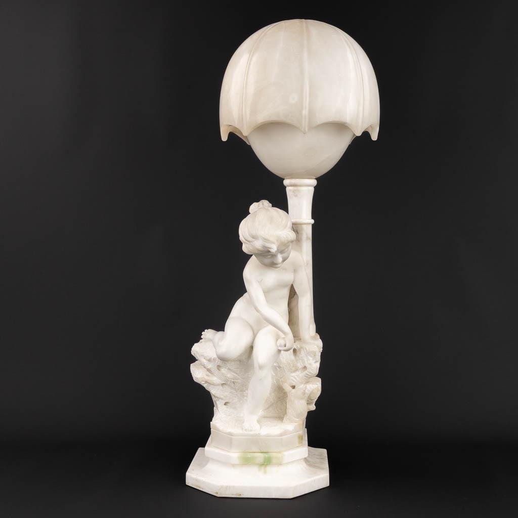 A vintage table lamp, made of sculptured alabaster. Made in Italy, 20th century. (H:71 cm) (1 of 11)