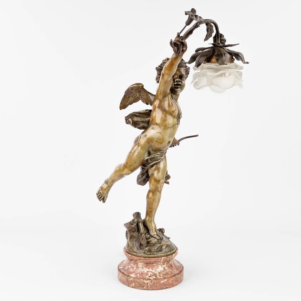 Jean-Louis GRÃ‰GOIRE (1840-1890) 'Putto with a light', a figurative table lamp, patinated bronze. (1 of 14)