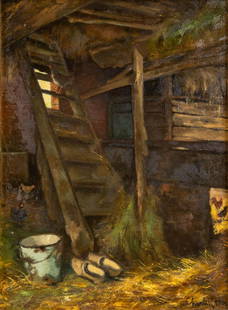 Charles LEBON (1906-1957) 'View in the barn' oil on canvas. (W: 30 x H: 40 cm): Charles LEBON (1906-1957) 'View in the barn' a painting, oil on canvas. Dimensions: (W: 30 x H: 40 cm)