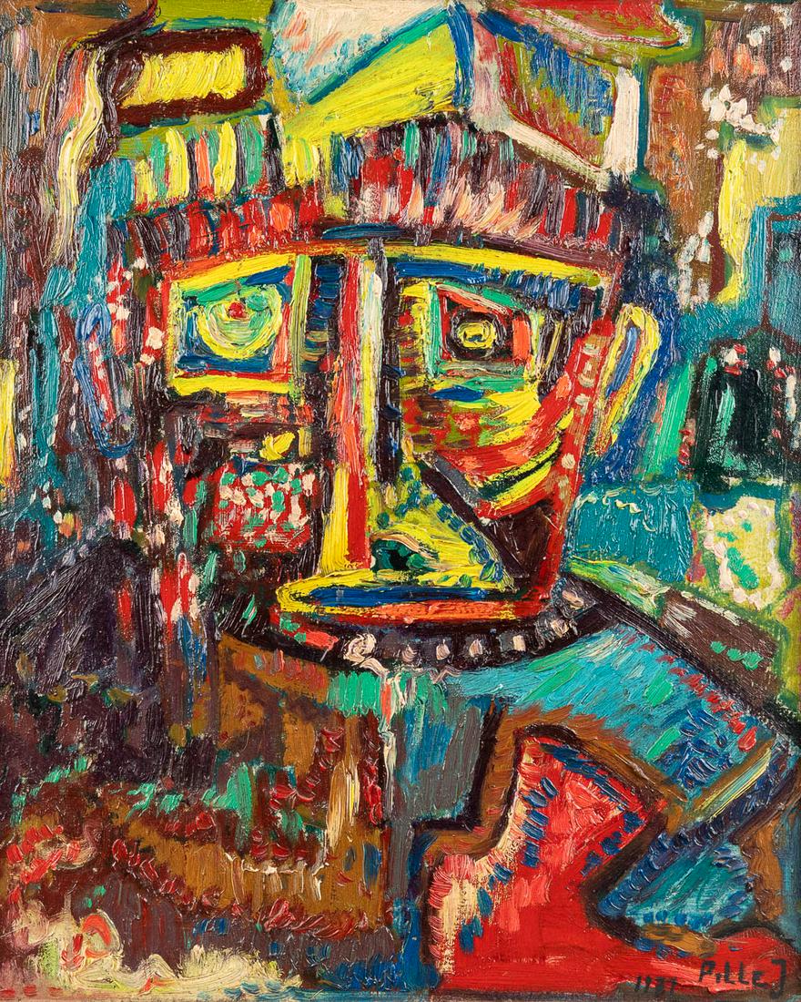 Jacques PILLE (1926-2002) 'Abstract Figurine' oil on baord. (W: 50 x H: 60 cm) (1 of 6)