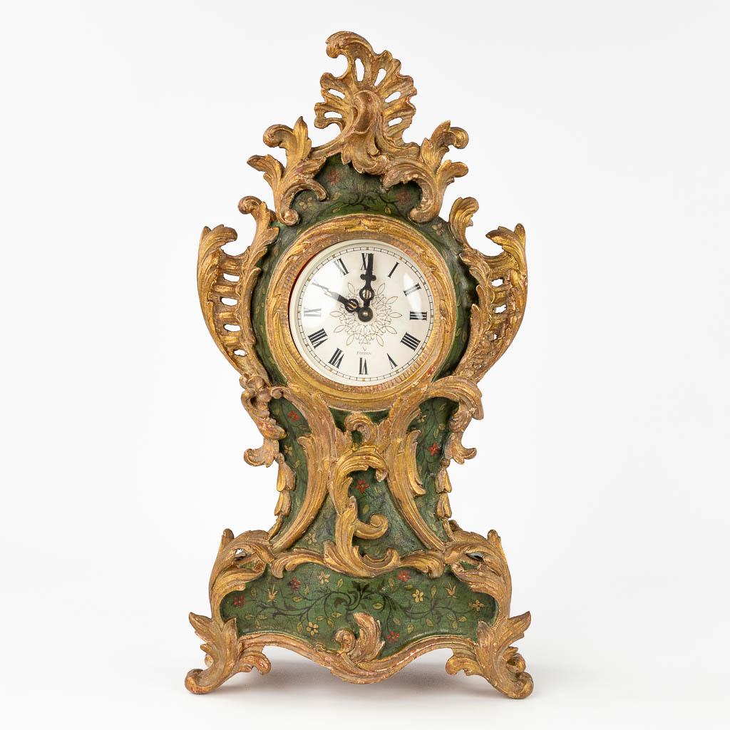 A wood-sculptured table clock in Louis XV style. (W: 25 x H: 46 cm) (1 of 12)