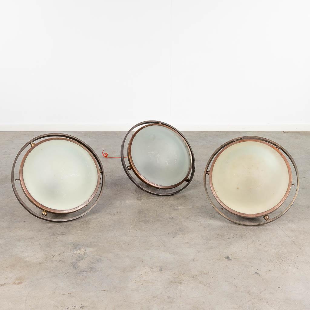 A collection of 3 industrial lamps, copper and glass. The first half of the 20th century. (H: 40 x (1 of 8)