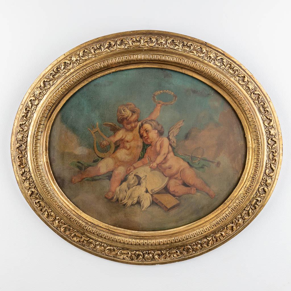 After Francois Boucher (1703-1770) 'Cherubs with white doves' oil on canvas. 19th C. (W: 51 x H: 43 (1 of 6)