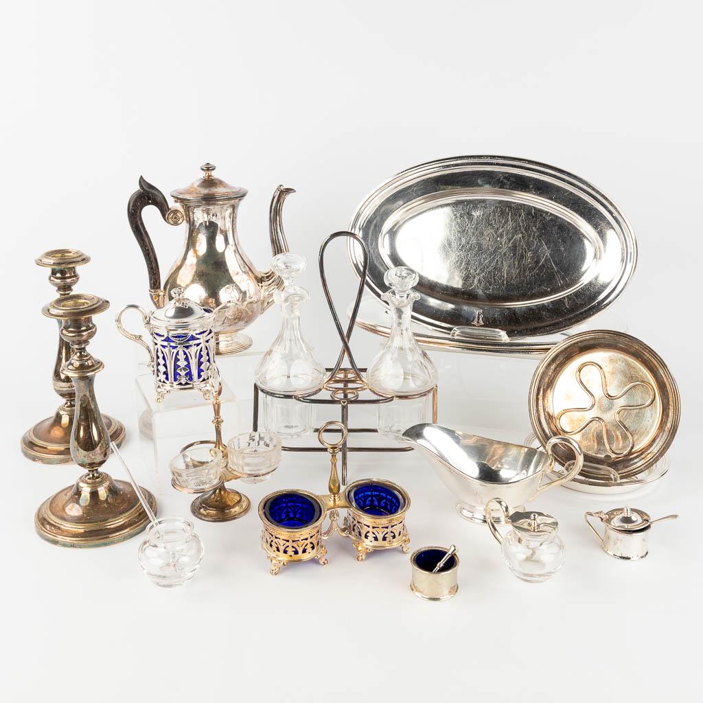 Christofle, A collection of table accessories and table items, silver-plated metal. (H: 22 cm): Christofle, A collection of table accessories and table items, silver-plated metal. Most of the pieces are marked Christofle. Some smaller pieces are not marked Christofle. (H: 22 cm)