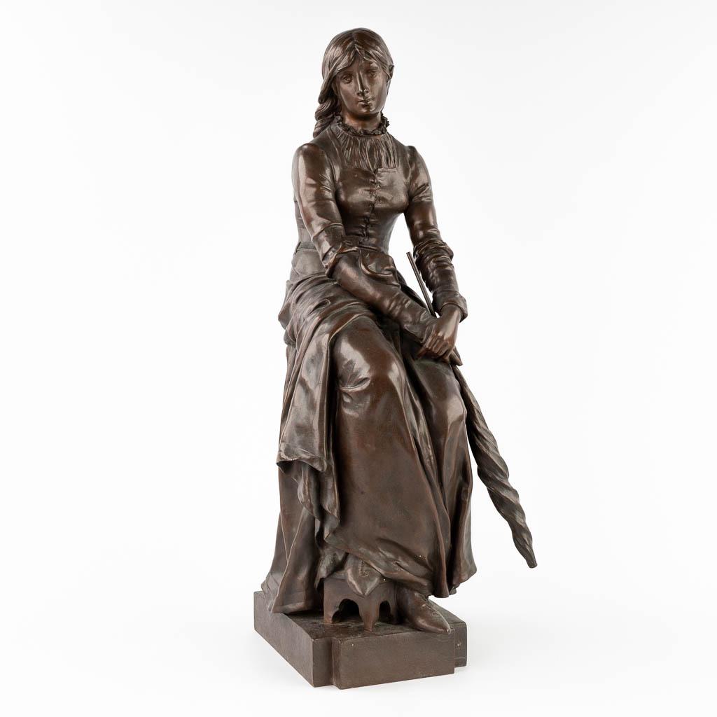 Eugène MARIOTON (1854-1933) 'Spinner' patinated bronze, 1887. (L:24 x W:24 x H:63 cm): Eugène MARIOTON (1854-1933) 'Spinner' Patinated bronze. Signed Salon des Beaux Arts, 1887. (L:24 x W:24 x H:63 cm)
