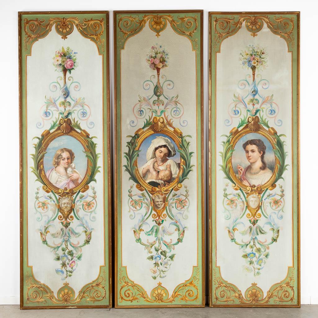 Three decorative paintings, Mother with a Child and two ladies, oil on canvas. 19th C. (1 of 14)