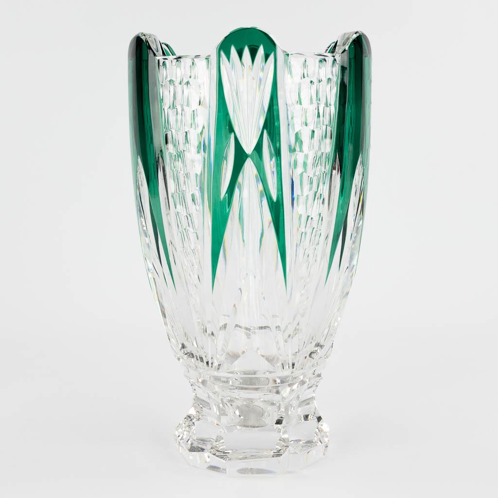 Val Saint Lambert, a large green cut crystal vase. (H:33 x D:19 cm) (1 of 10)