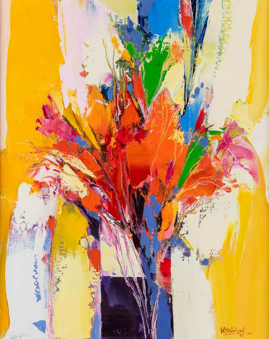 Wijnandus THÖNISSEN (1940) 'Abstract Flowers' oil on canvas. (W:40 x H:50 cm) (1 of 6)