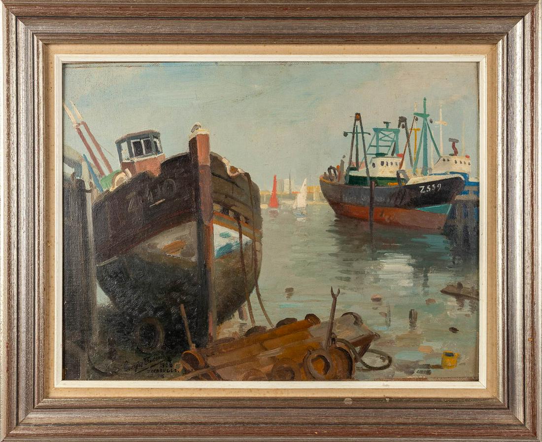 Georges FREDERIC (1900-1981) 'Zeebrugge 1968' oil on board. (W:47,5 x H:36,5 cm) (1 of 7)