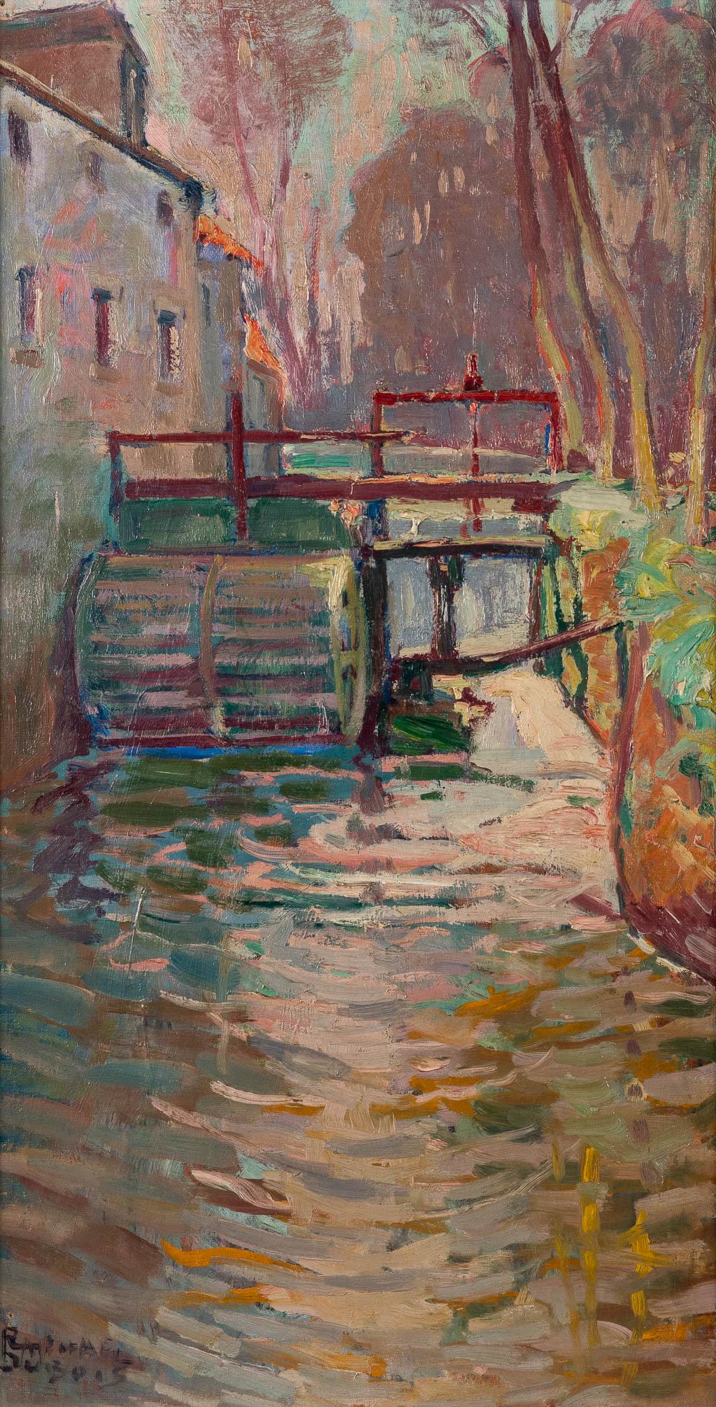 Raphaël DUBOIS (1888-1960) 'Water Mill' oil on canvas. (W:37 x H:70 cm): Raphaël DUBOIS (1888-1960) 'Water Mill' A painting, oil on canvas. Signed lower left. Dimensions: (W:37 x H:70 cm)