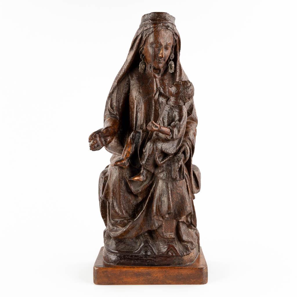 An Antique Wood Sculpture Of A Mother With Child, Oak, 17th C. (d17 X