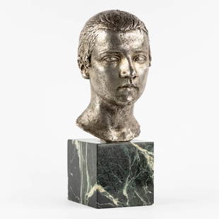 Charles DESPIAU (1874-1946) 'Bust of Mademoiselle AndrÃ©e Wernert, Nenette', silver-plated bronze.: Charles DESPIAU (1874-1946) 'Bust of Mademoiselle AndrÃ©e Wernert, Nenette', silver-plated bronze. 7/8,Claude Valsuany foundry mark, and signed Cire Perdue. Dimensions excluding the base.