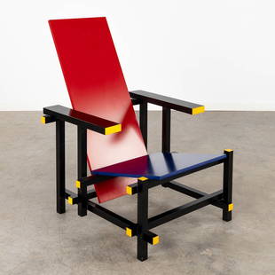 Gerrit RIETVELD (1888-1964)(attr.) 'Red and Blue chair'. (L:67 x W:65 x H:89 cm): Gerrit RIETVELD (1888-1964)(attr.) 'Red and Blue chair' Not signed. Dimensions: (L:67 x W:65 x H:89 cm)