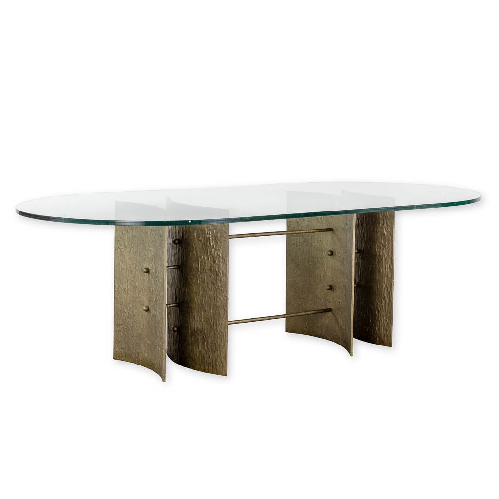 An exceptional table with a full bronze base, Italy, 20th C. (L:120 x W:226 x H:72 cm) (1 of 12)