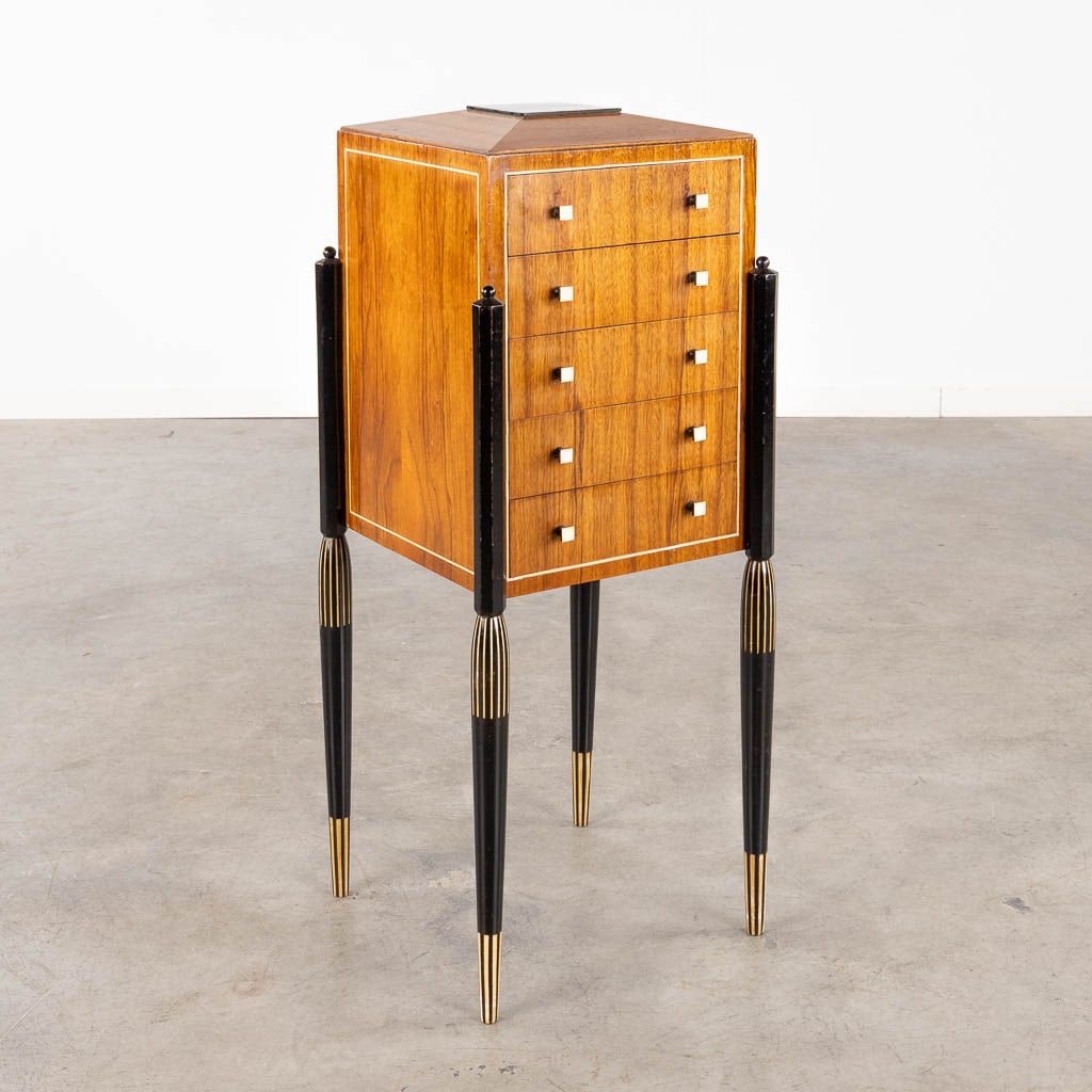 A 5-drawer cabinet, ebonised wood and hardwood, Art Deco style. (L:37 x W:37 x H:90 cm) (1 of 16)