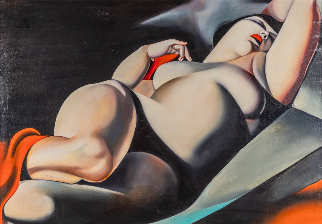 After Tamara De Lempicka 'La Bella Rafaela', oil on canvas. (W:129 x H:90 cm): After Tamara De Lempicka 'La Bella Rafaela' A painting, oil on canvas. Dimensions: (W:129 x H:90 cm)