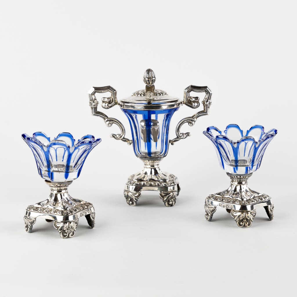 A Pepper- and salt jar with a Mustard pot, Belgium, 1831-1869, added a dutch spoon. (L:7,5 x W:14 x (1 of 17)