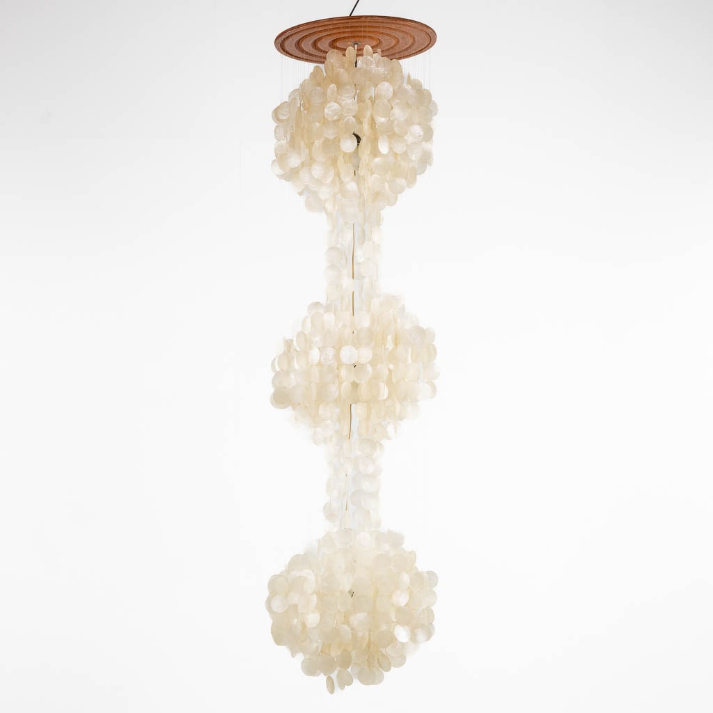 A large three-tier chandelier in the style of Verner Panton. (W:45 x H:185 cm) (1 of 11)